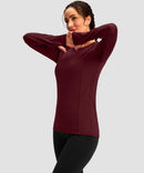 women's fleece zipper pockets base layer in wine - front view