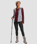 women's fleece zipper pockets base layer in wine - side view