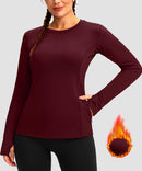 women's fleece zipper pockets base layer in wine - zipper pocket detail view