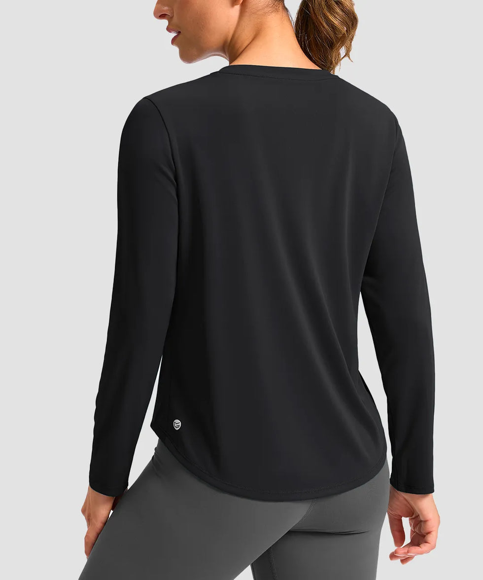 women's g-drykit™ v-neck athletic long sleeve in black - back view