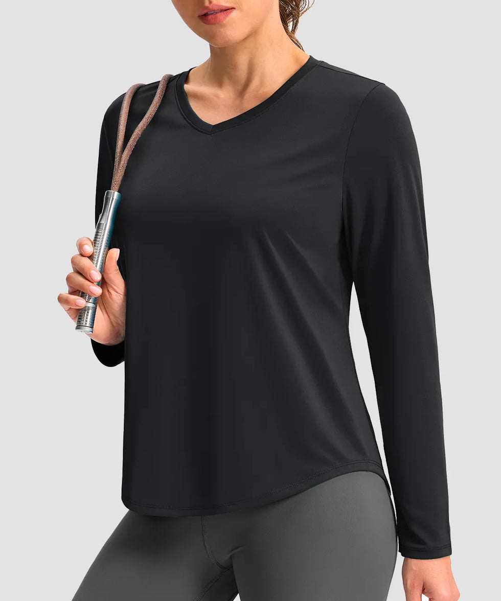 women's g-drykit™ v-neck athletic long sleeve in black - front view