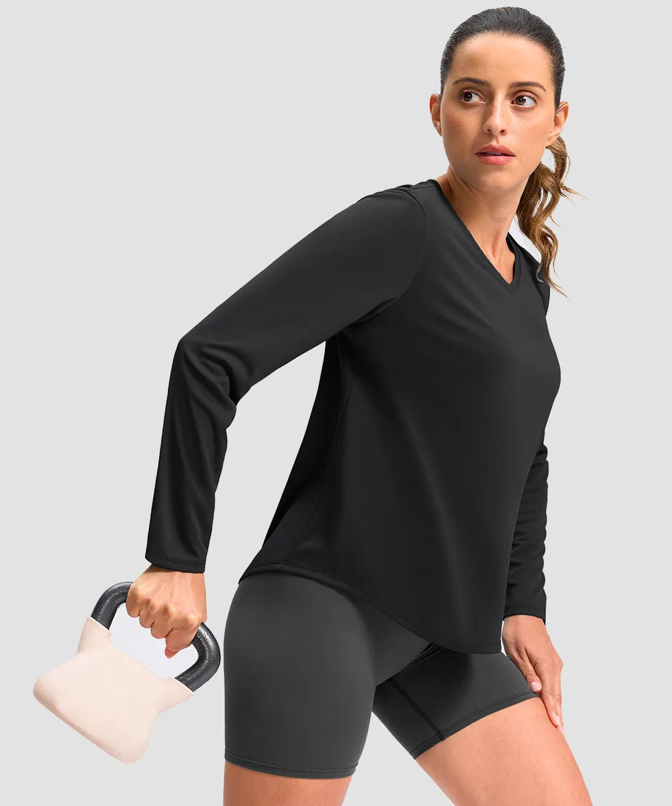 women's g-drykit™ v-neck athletic long sleeve in black - side view