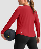 women's g-drykit™ v-neck athletic long sleeve in dark red - back view