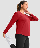 women's g-drykit™ v-neck athletic long sleeve in dark red - side view