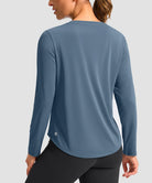 women's g-drykit™ v-neck athletic long sleeve in dusty blue - back view