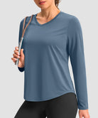 women's g-drykit™ v-neck athletic long sleeve in dusty blue - front view