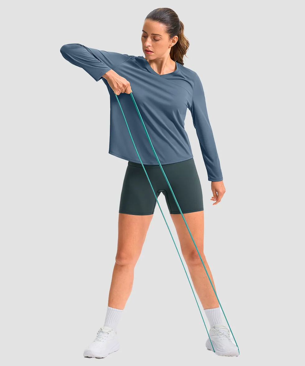 women's g-drykit™ v-neck athletic long sleeve in dusty blue - matching outfits view