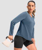 women's g-drykit™ v-neck athletic long sleeve in dusty blue - side view