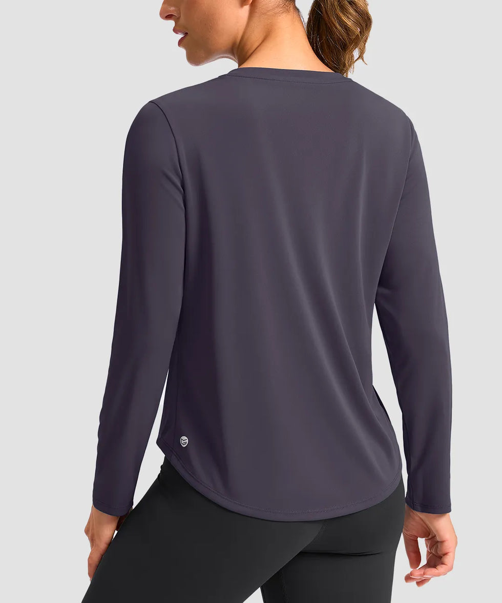 women's g-drykit™ v-neck athletic long sleeve in dusty gray purple - back view