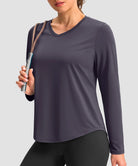 women's g-drykit™ v-neck athletic long sleeve in dusty gray purple - front view
