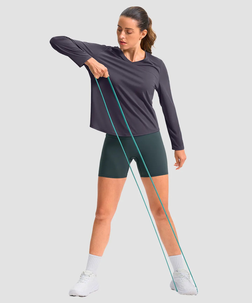 women's g-drykit™ v-neck athletic long sleeve in dusty gray purple - matching outfits view