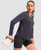 women's g-drykit™ v-neck athletic long sleeve in dusty gray purple - side view