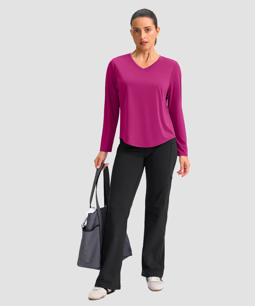 women's g-drykit™ v-neck athletic long sleeve in fuchsia purple - matching outfits view