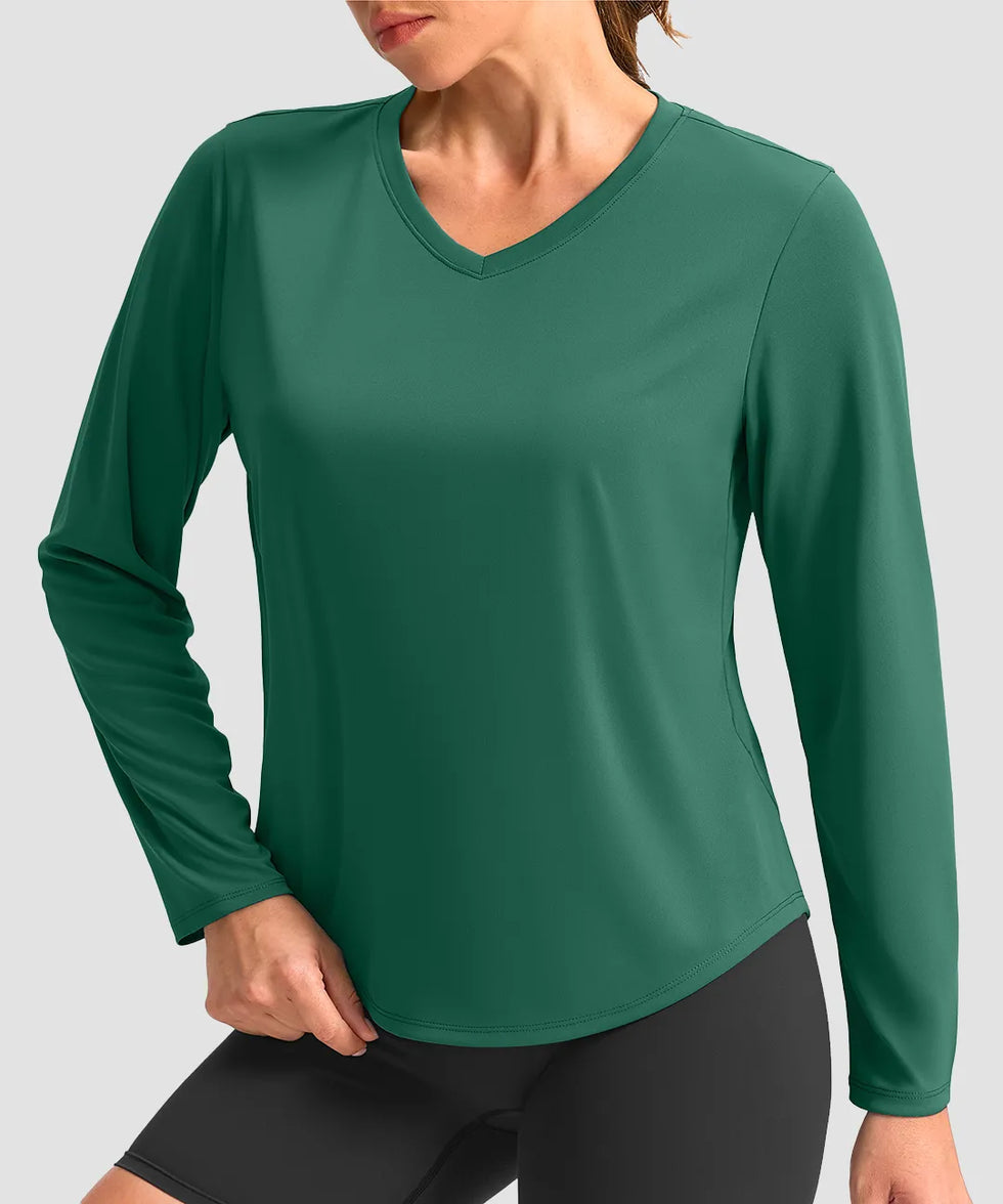 women's g-drykit™ v-neck athletic long sleeve in green - front view