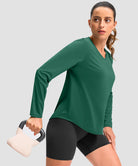 women's g-drykit™ v-neck athletic long sleeve in green - side view