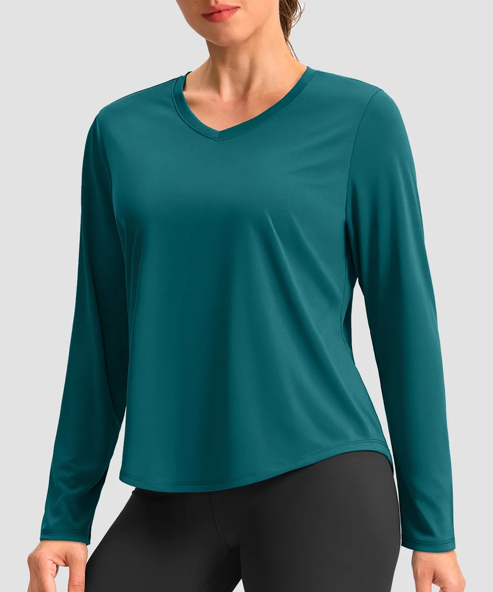 women's g-drykit™ v-neck athletic long sleeve in harbor blue - front view