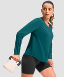 women's g-drykit™ v-neck athletic long sleeve in harbor blue - side view