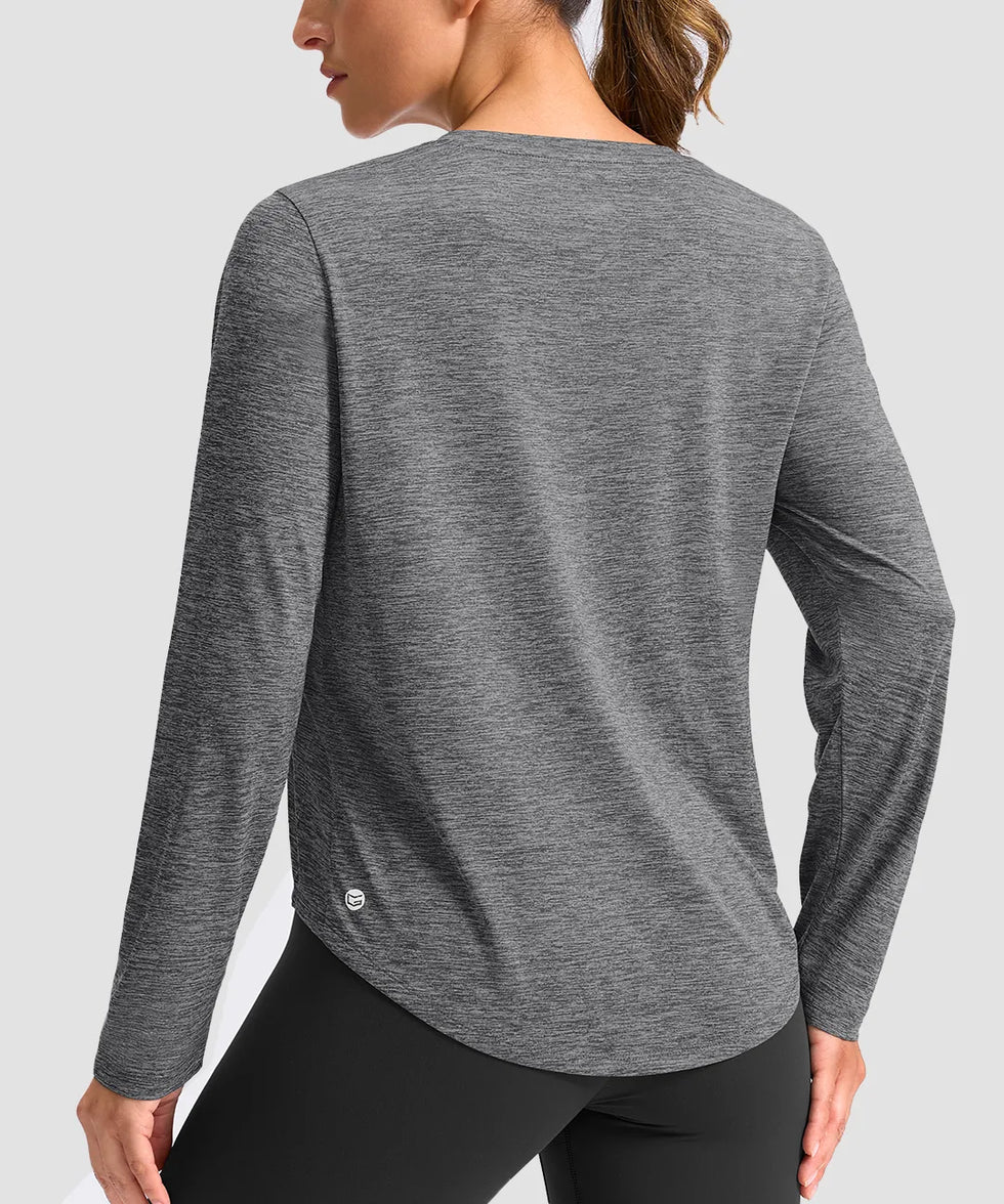 women's g-drykit™ v-neck athletic long sleeve in heather mid gray - back view