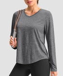 women's g-drykit™ v-neck athletic long sleeve in heather mid gray - front view