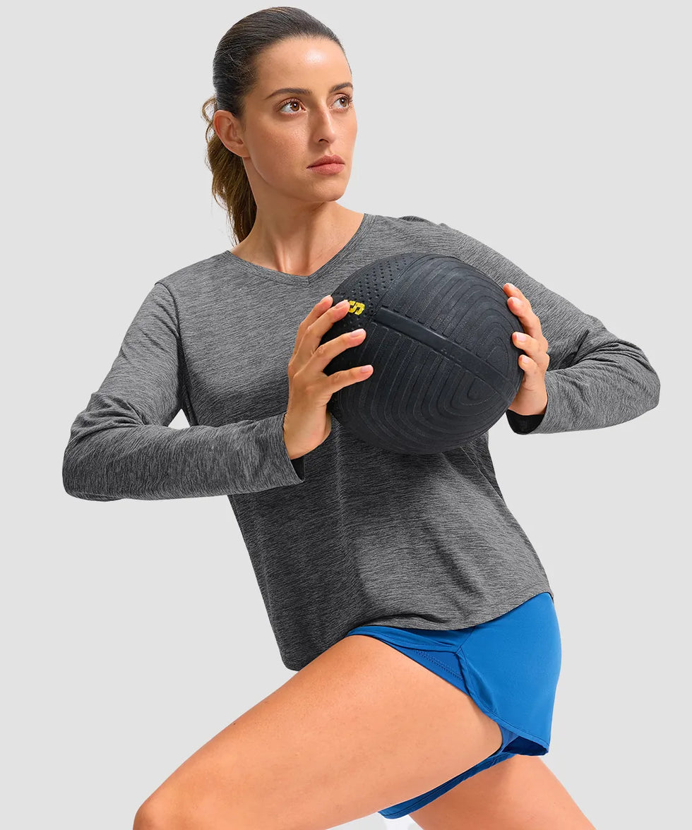 women's g-drykit™ v-neck athletic long sleeve in heather mid gray - side view