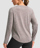 women's g-drykit™ v-neck athletic long sleeve in heather tea brown - back view
