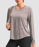 women's g-drykit™ v-neck athletic long sleeve in heather tea brown - front view