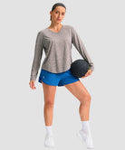 women's g-drykit™ v-neck athletic long sleeve in heather tea brown - matching outfits view
