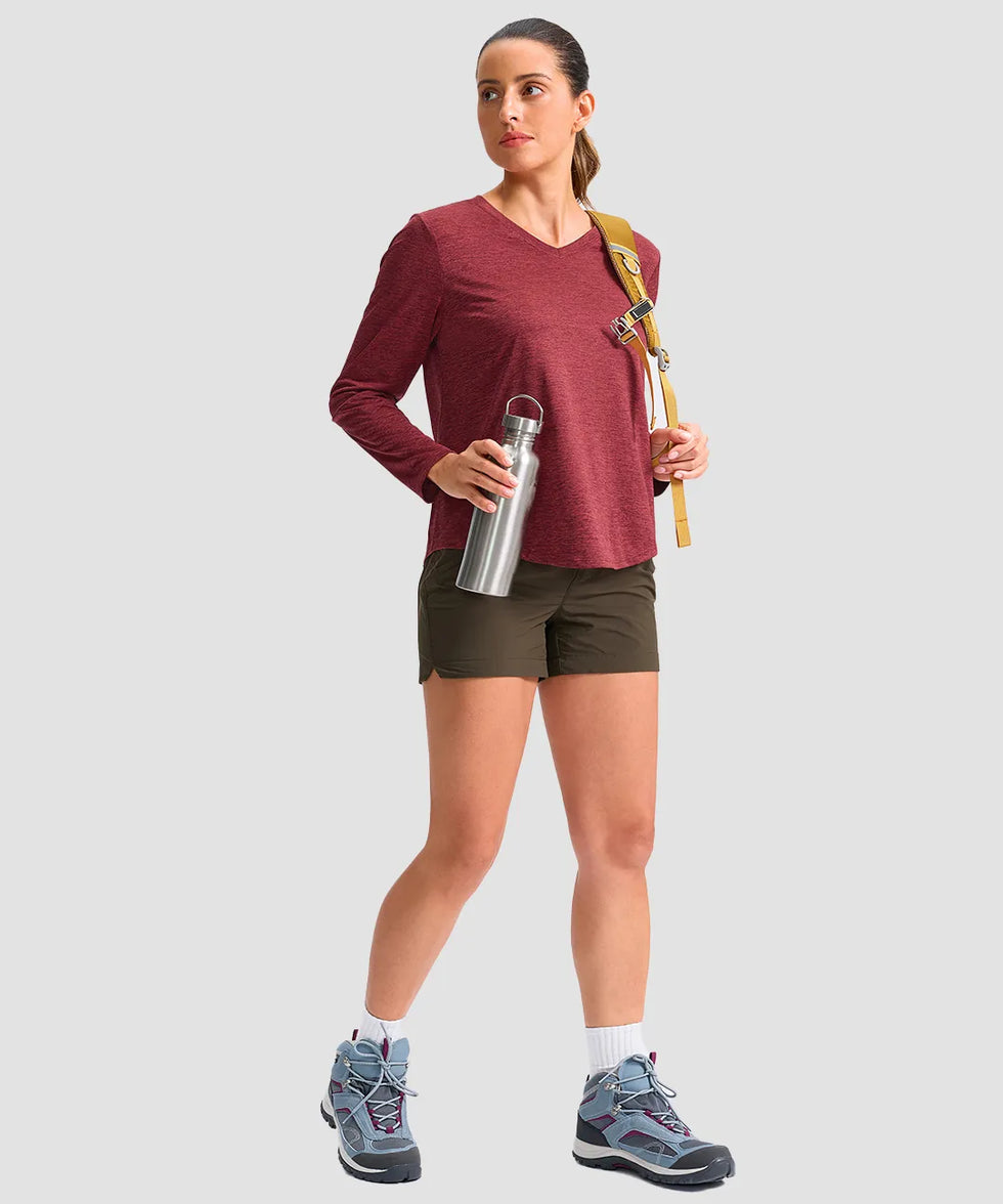 women's g-drykit™ v-neck athletic long sleeve in heather wine - matching outfits view