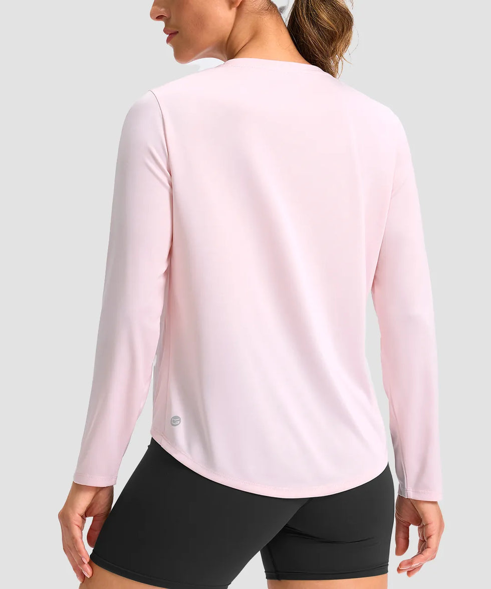 women's g-drykit™ v-neck athletic long sleeve in light pink - back view