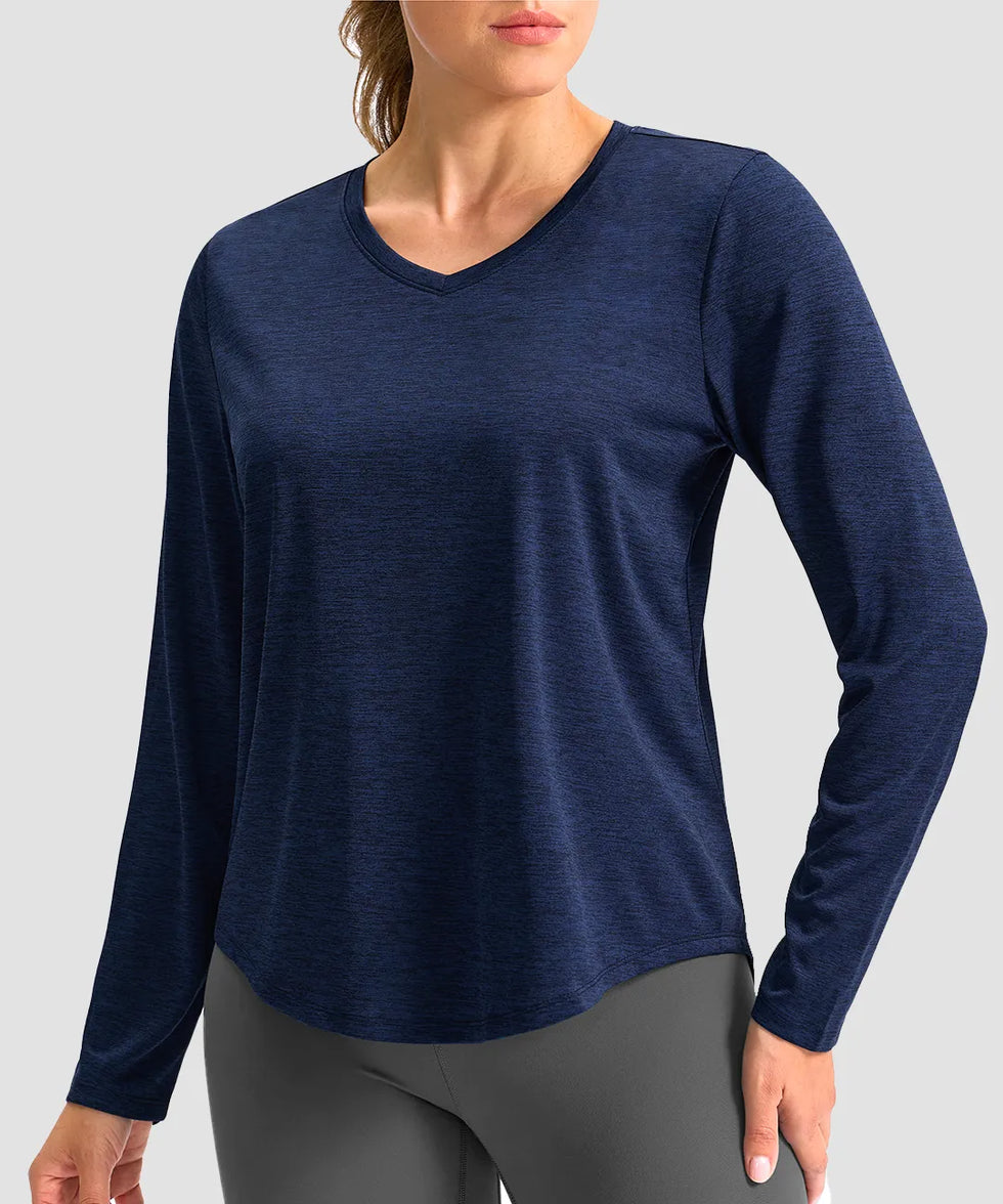 women's g-drykit™ v-neck athletic long sleeve in navy - front view