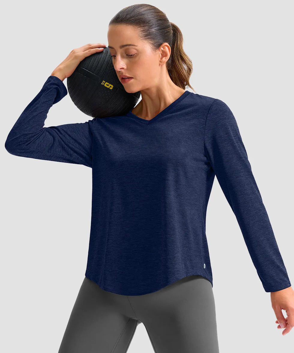 women's g-drykit™ v-neck athletic long sleeve in navy - side view