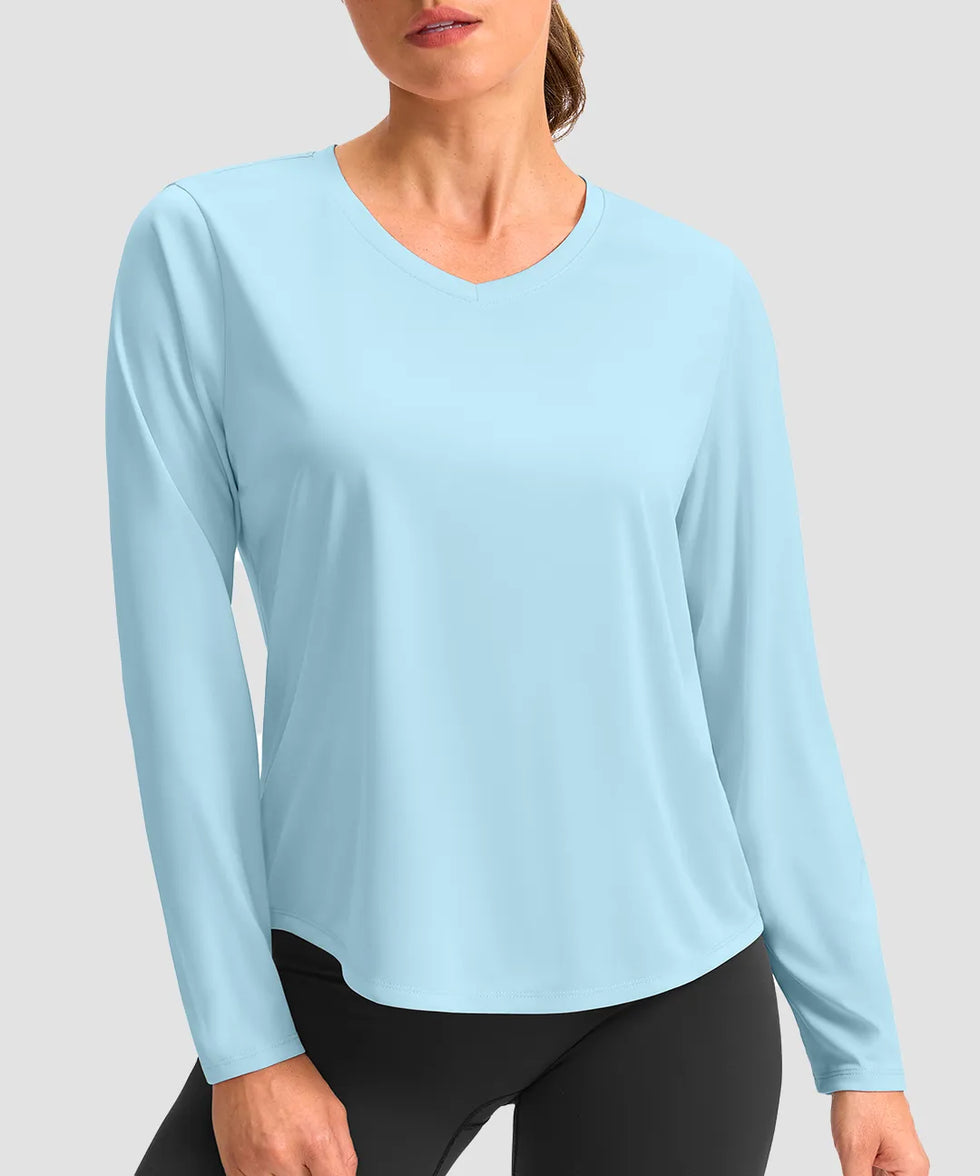 women's g-drykit™ v-neck athletic long sleeve in sky blue - front view