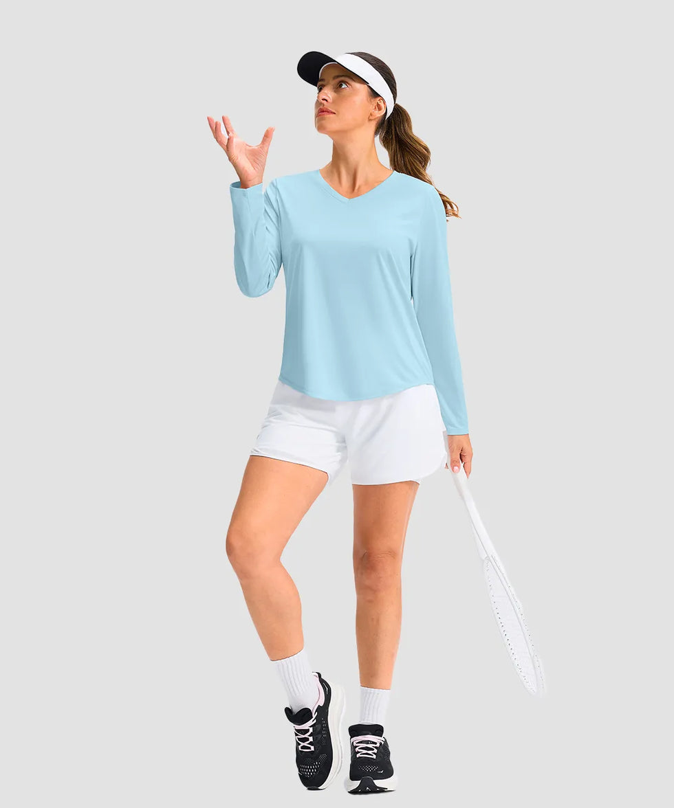 women's g-drykit™ v-neck athletic long sleeve in sky blue - matching outfits view