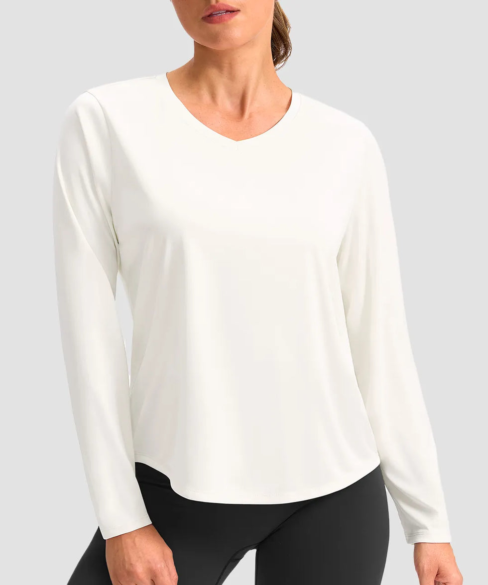 women's g-drykit™ v-neck athletic long sleeve in white - front view
