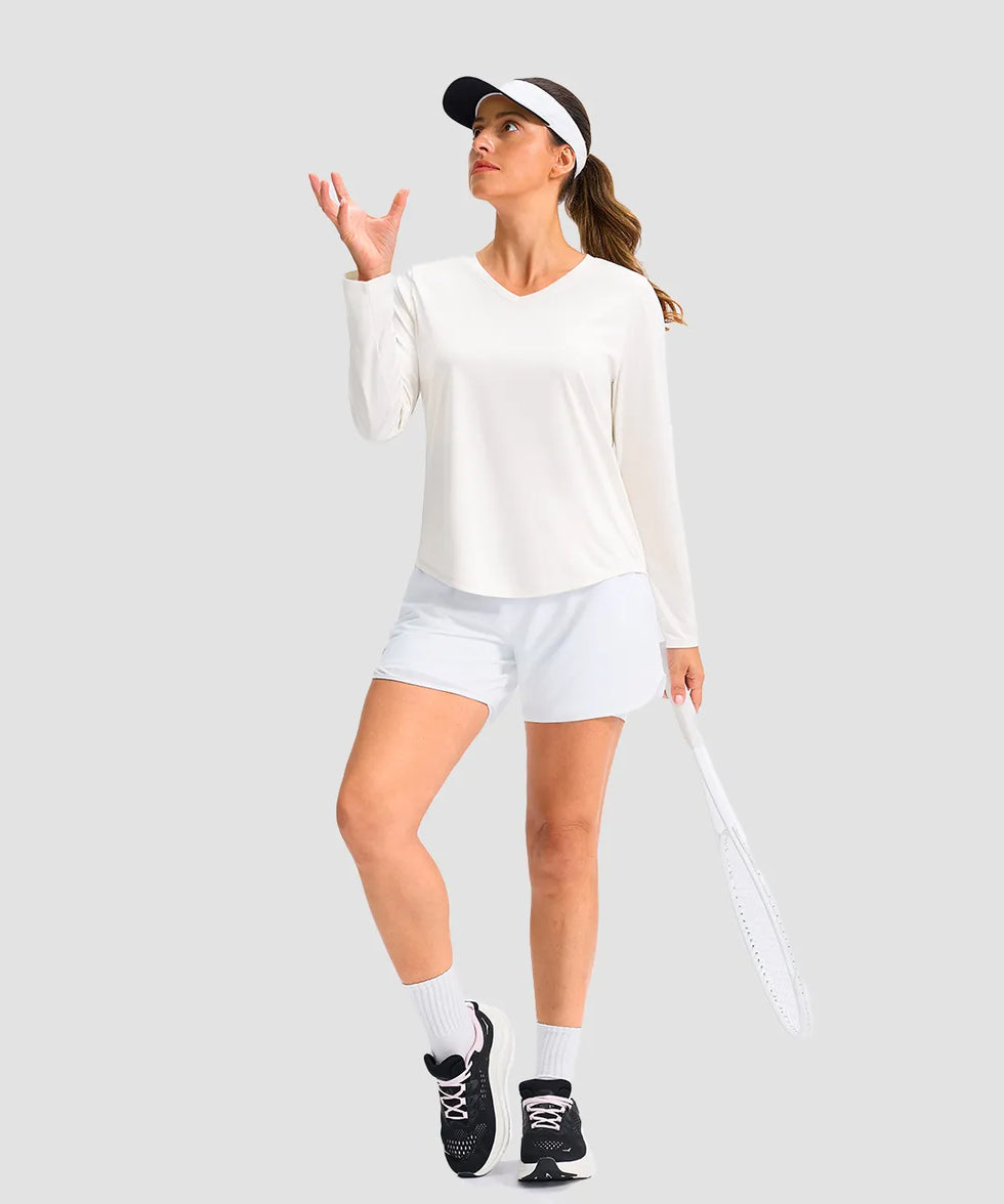 women's g-drykit™ v-neck athletic long sleeve in white - matching outfits view