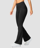 women's hermal with pockets flare leggings in black - front view