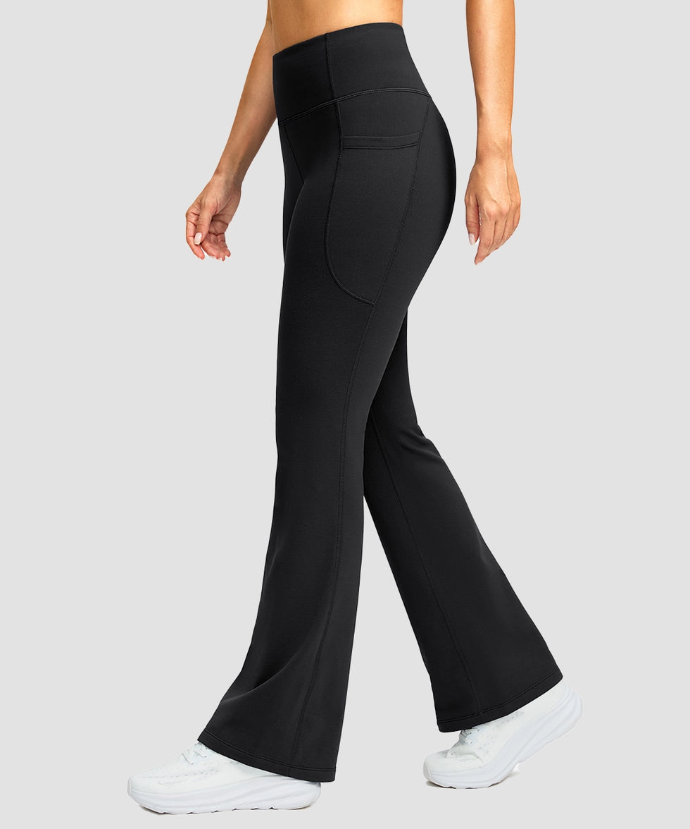 women's hermal with pockets flare leggings in black - side view