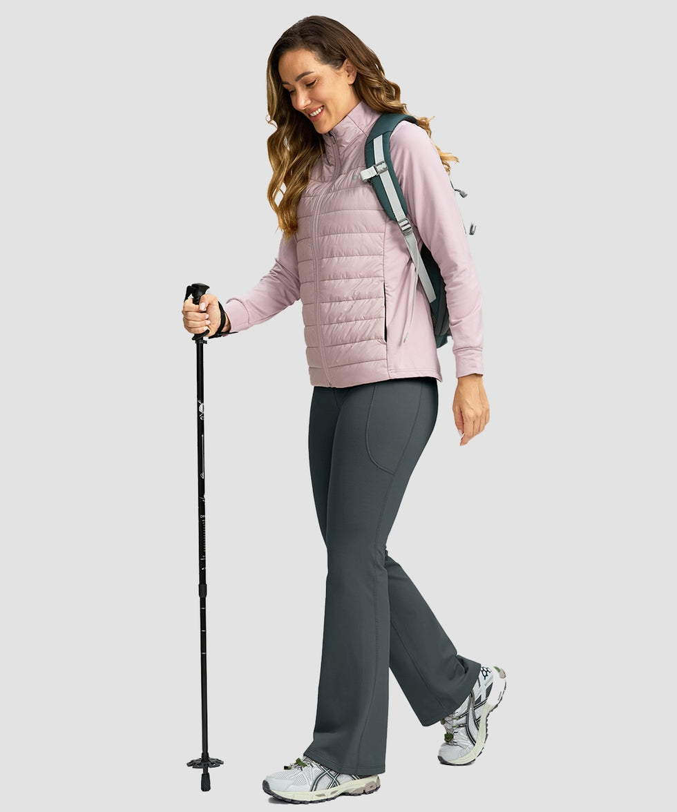 women's hermal with pockets flare leggings in dark gray - front view