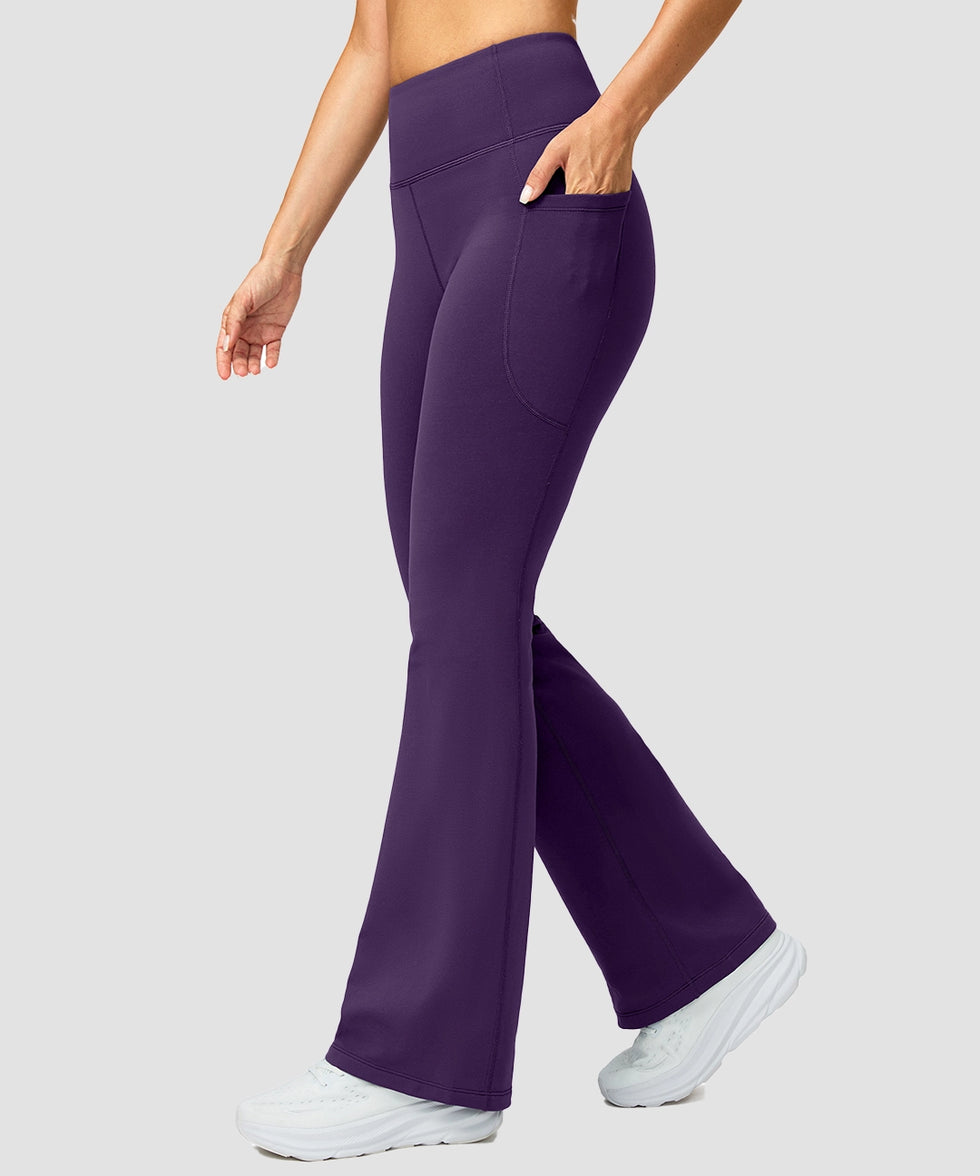 women's hermal with pockets flare leggings in deep purple - side view