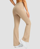 women's hermal with pockets flare leggings in light khaki - back view