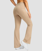 women's hermal with pockets flare leggings in light khaki - back view