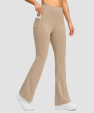 women's hermal with pockets flare leggings in light khaki - pocket details view