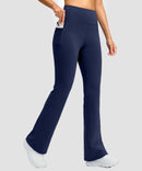 women's hermal with pockets flare leggings in navy - pocket details view