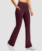 women's hermal with pockets flare leggings in wine - pocket details view