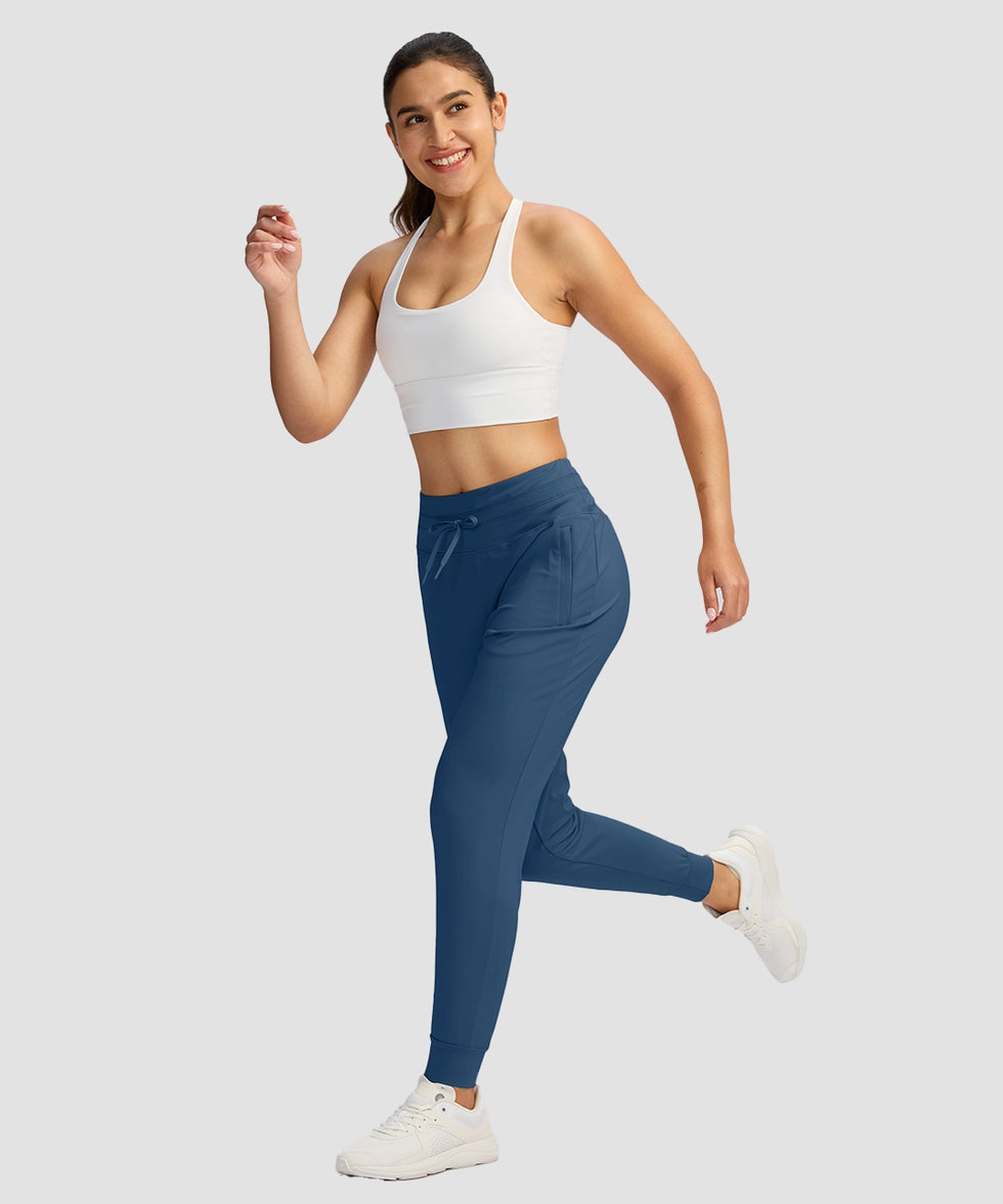women's high-rise stretchy athletic joggers in dark blue - matching outfits view