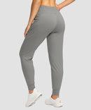 women's high-rise stretchy athletic joggers in light gray - back view