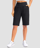 women's high rise bermuda shorts 12'' in black - front view