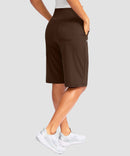 women's high rise bermuda shorts 12'' in brown - back view