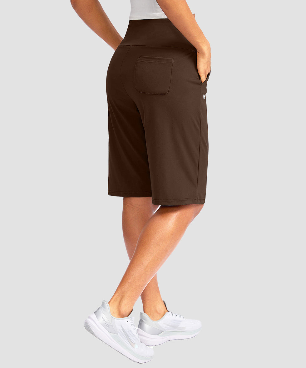 women's high rise bermuda shorts 12'' in brown - back view