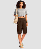 women's high rise bermuda shorts 12'' in brown - matching outfits view